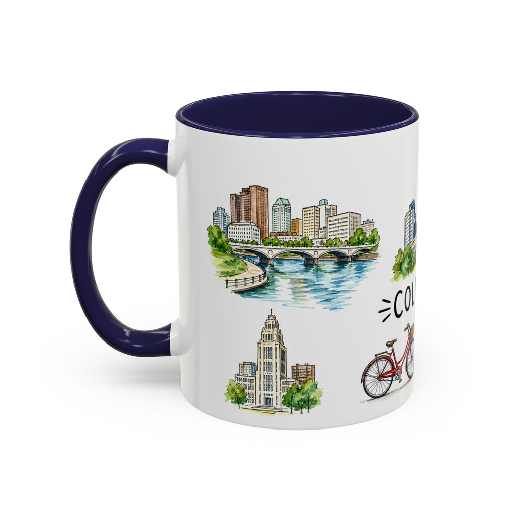 Columbus Illustrated Travel Mug | City Souvenir Accent Coffee Mug | 11oz 15oz Ceramic Cup