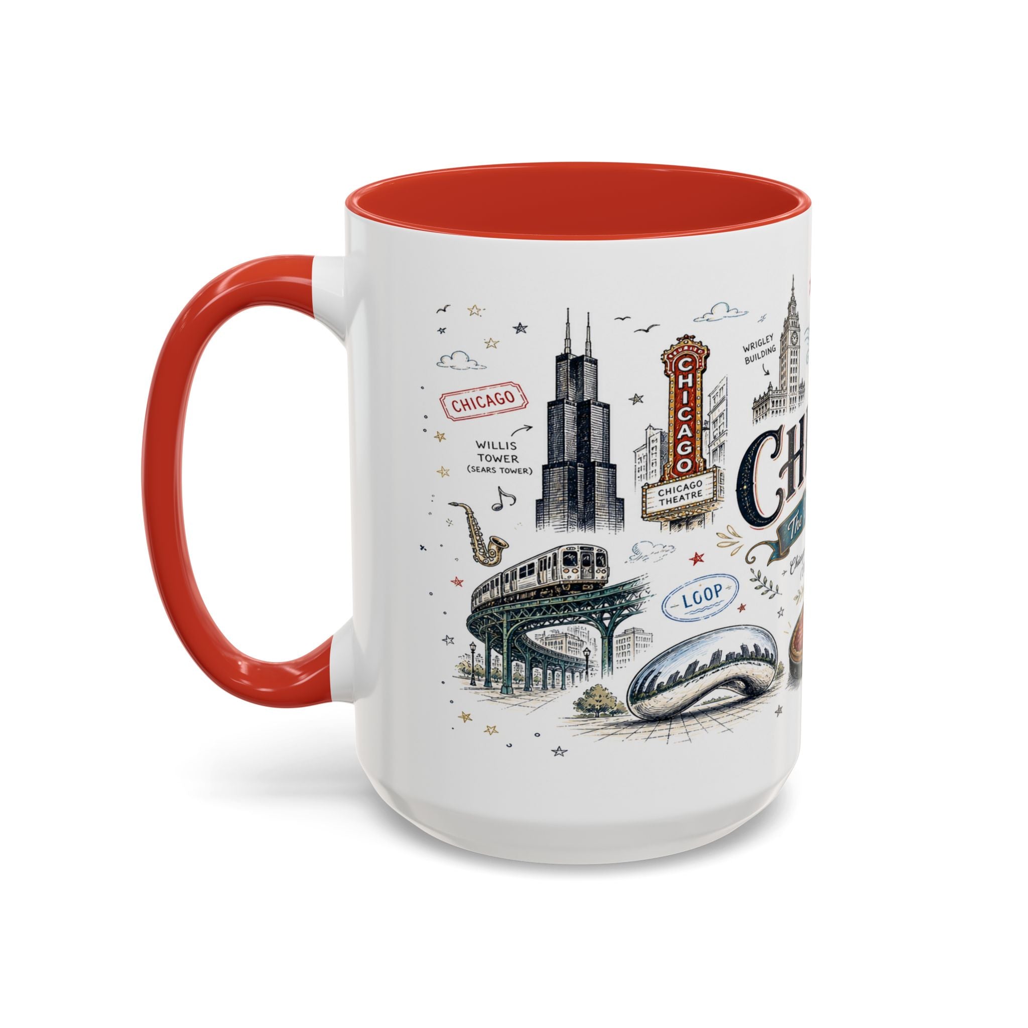 Chicago Coffee Mug | Illinois Souvenir City Gift | Accent Color Ceramic 11oz 15oz