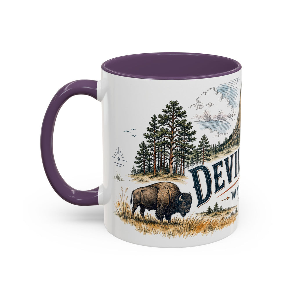 Devils Tower Mug, Wyoming Travel Souvenir, Bucket List Gift, Accent Ceramic Coffee Mug 11oz 15oz