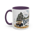 Devils Tower Mug, Wyoming Travel Souvenir, Bucket List Gift, Accent Ceramic Coffee Mug 11oz 15oz