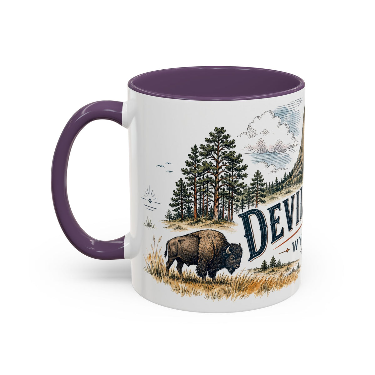 Devils Tower Mug, Wyoming Travel Souvenir, Bucket List Gift, Accent Ceramic Coffee Mug 11oz 15oz