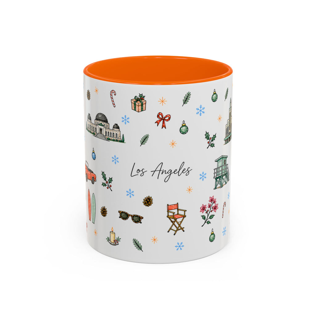 Los Angeles Christmas Mug | Watercolor City Souvenir | Ceramic Coffee Cup (11oz or 15oz)