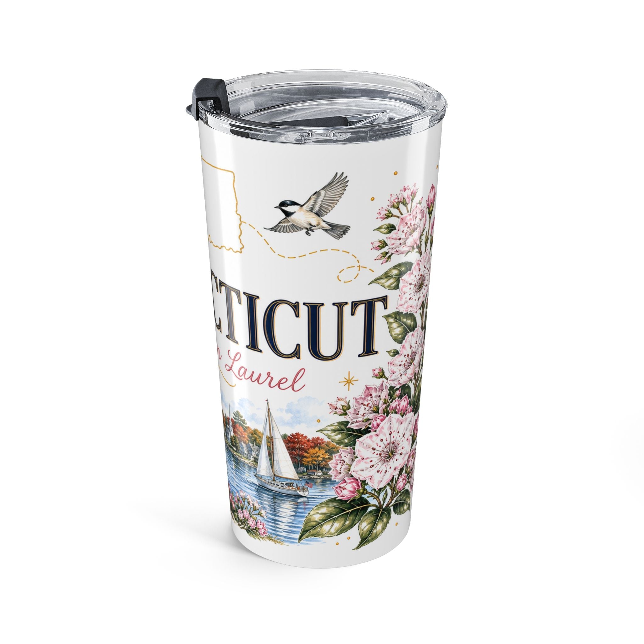 Connecticut State Flower 20oz Tumbler | Mountain Laurel Botanical State Flower Gift | Insulated Stainless Steel Travel Cup