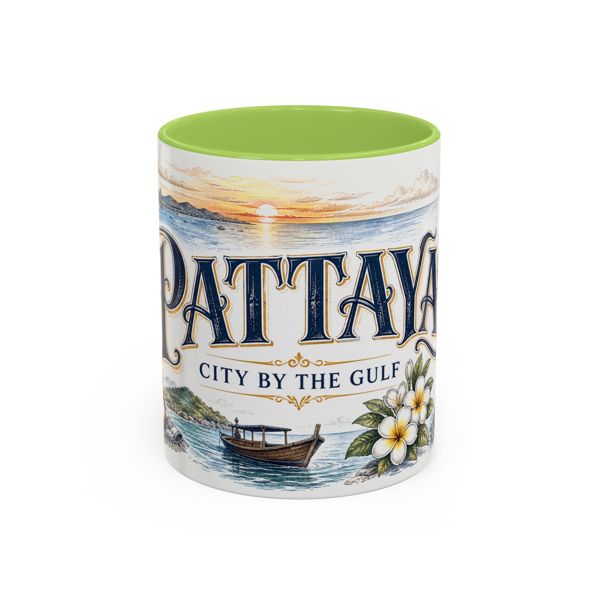 Pattaya Coffee Mug | Thailand Travel Souvenir | Vintage Illustrated City Gift | 11 oz 15 oz Accent Mug