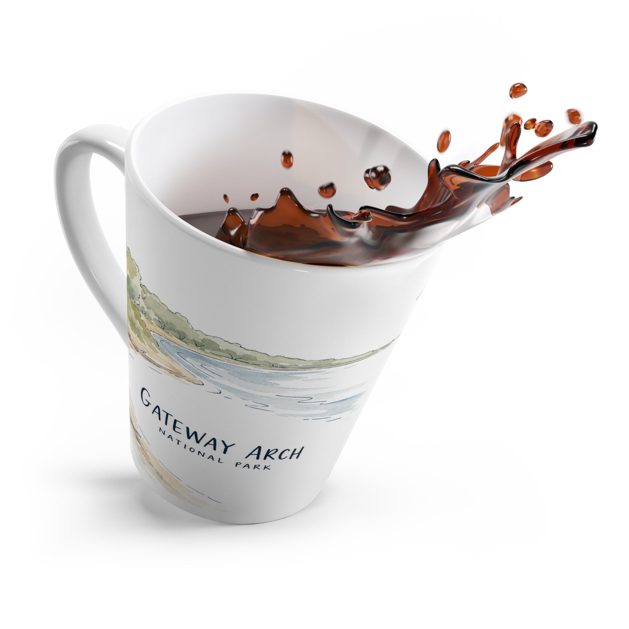 Gateway Arch National Park Latte Mug | Pastel Watercolor Nature Coffee Cup | 12 oz Travel Souvenir Gift