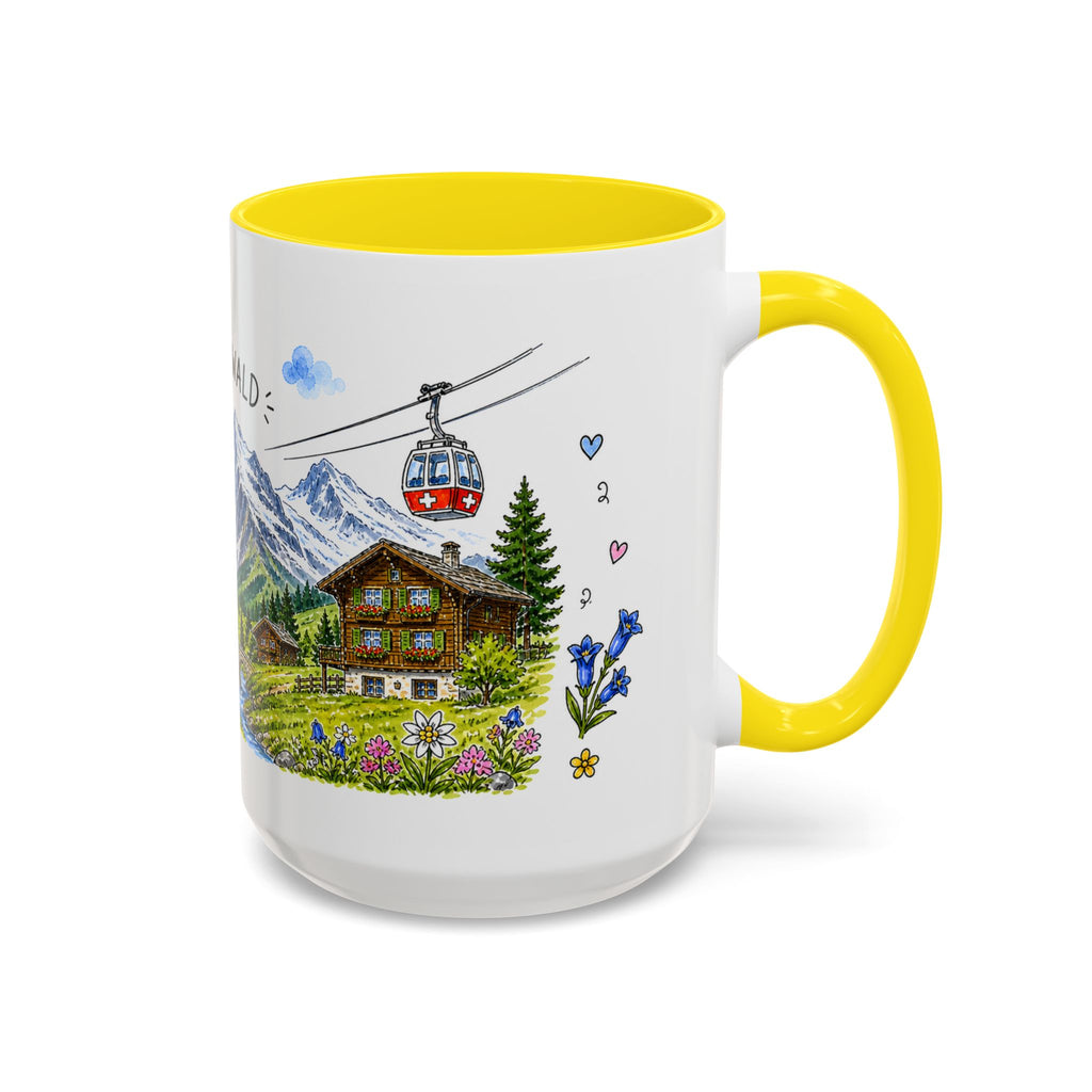 Grindelwald Illustrated Travel Mug | Switzerland Souvenir Accent Coffee Mug | 11oz 15oz Ceramic Cup