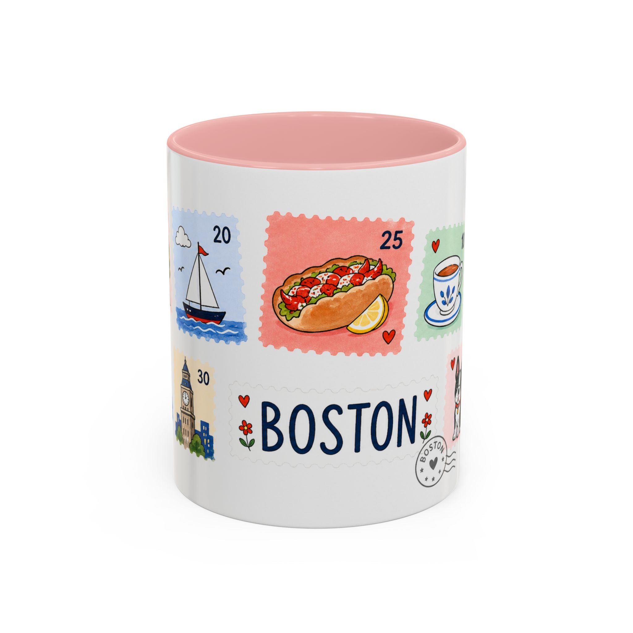 Boston Coffee Mug | Postage Stamp Collage Mug | Travel Souvenir Accent Cup 11oz 15oz