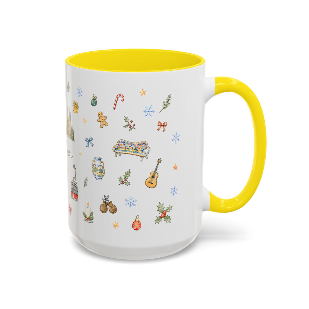 Barcelona Christmas Mug | Watercolor City Souvenir, Ceramic Coffee Cup (11oz/15oz)