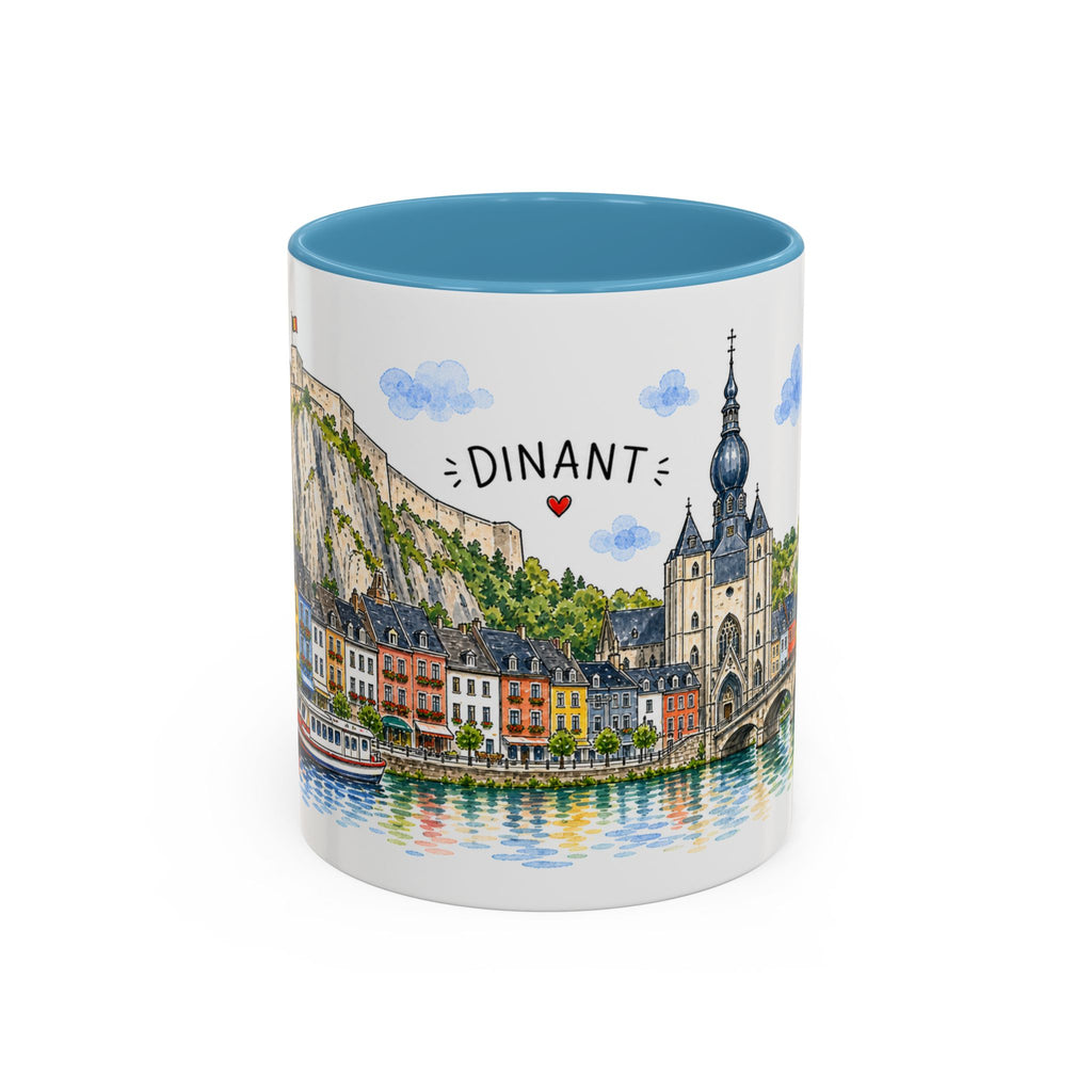 Dinant Illustrated Travel Mug | Belgium Souvenir Accent Coffee Mug | 11oz 15oz Ceramic Cup