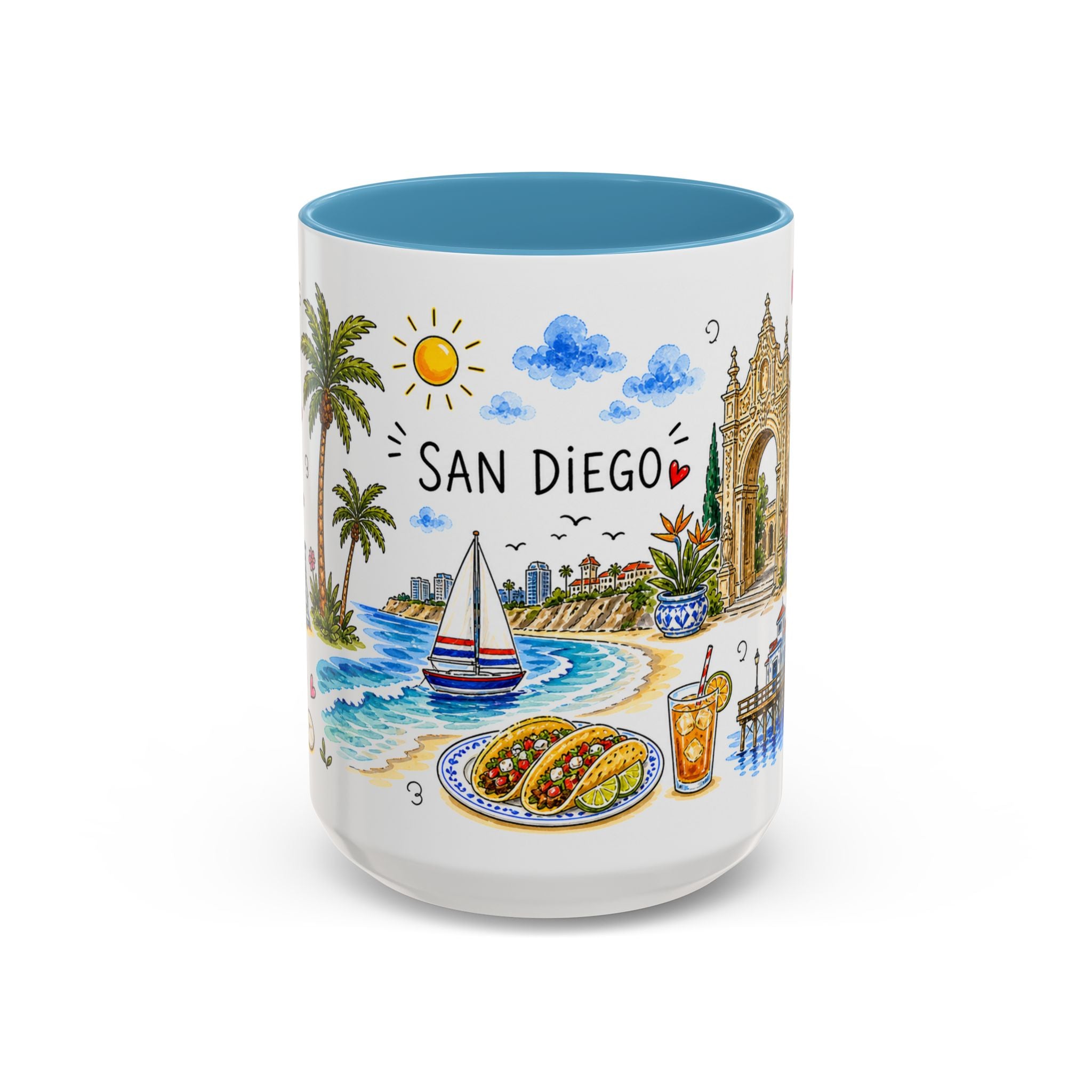 San Diego Illustrated Travel Mug | City Souvenir Accent Coffee Mug | 11oz 15oz Ceramic Cup