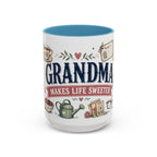 Grandma Makes Life Sweeter Coffee Mug | Gift From Grandkids | Accent Color Ceramic 11oz 15oz