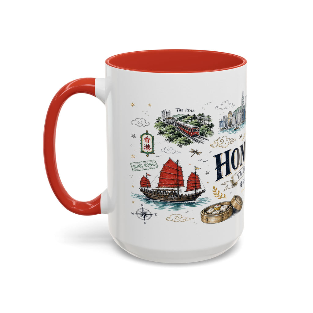 Hong Kong Coffee Mug | Asia Souvenir Travel Gift | Accent Color Ceramic 11oz 15oz