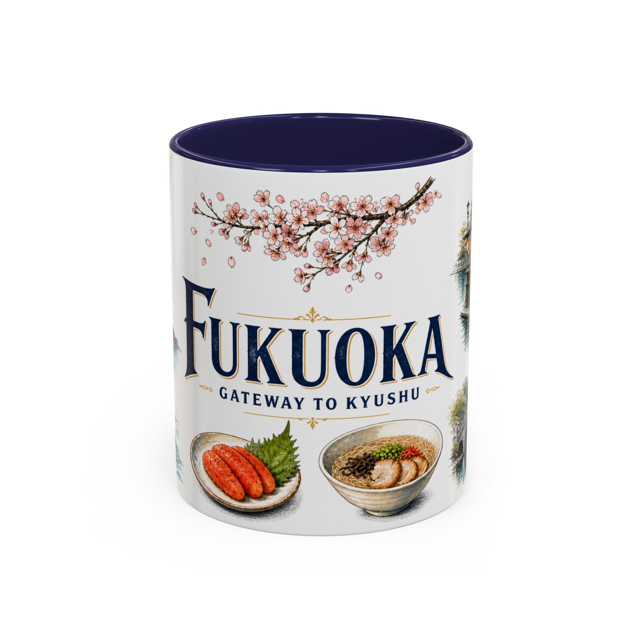 Fukuoka Coffee Mug | Japan Travel Souvenir | Vintage Illustrated City Gift | 11 oz 15 oz Accent Mug