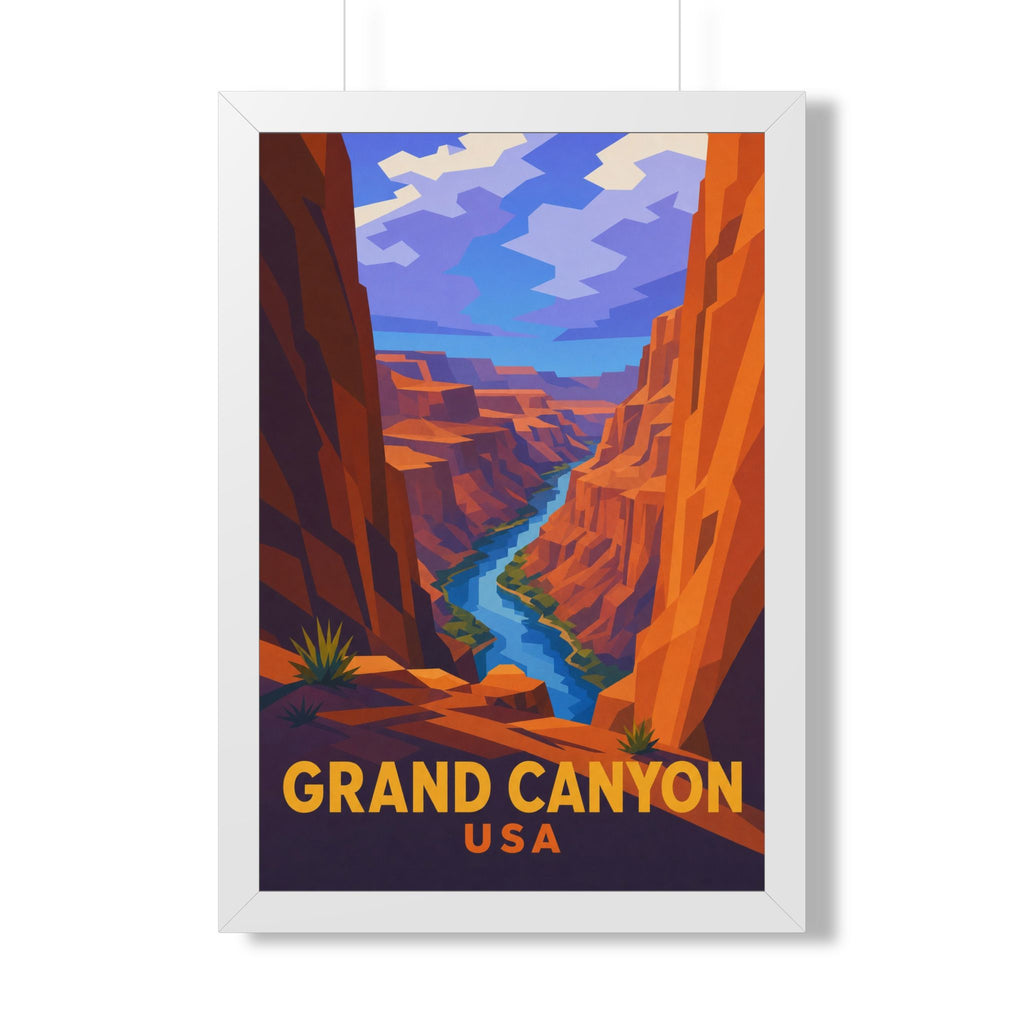 Grand Canyon United States Framed Poster | Vintage Travel Wall Art | Black Walnut White Frame | 16x24 20x30