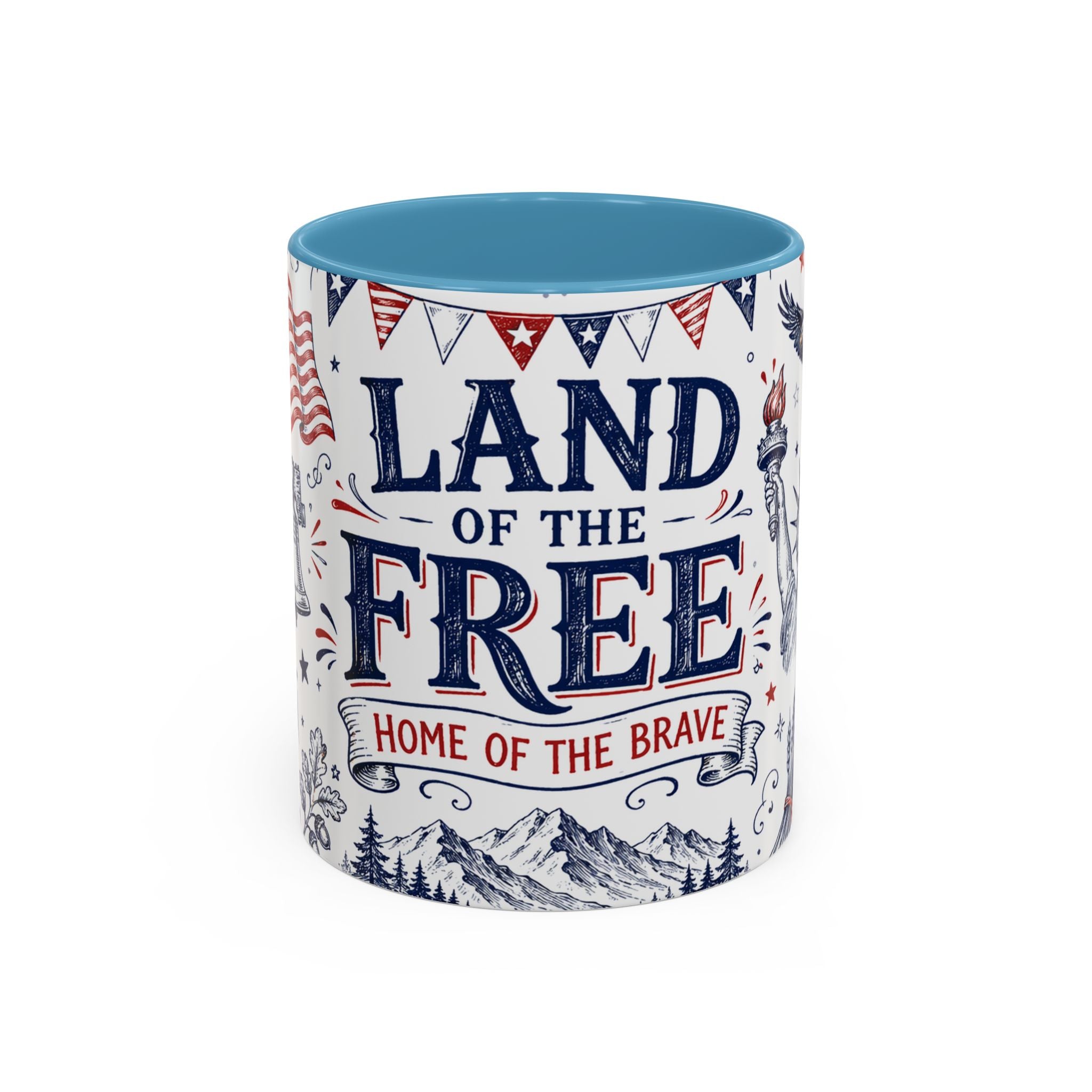 Land of the Free Coffee Mug | Home of the Brave 4th of July Gift | Accent Color Ceramic 11oz 15oz