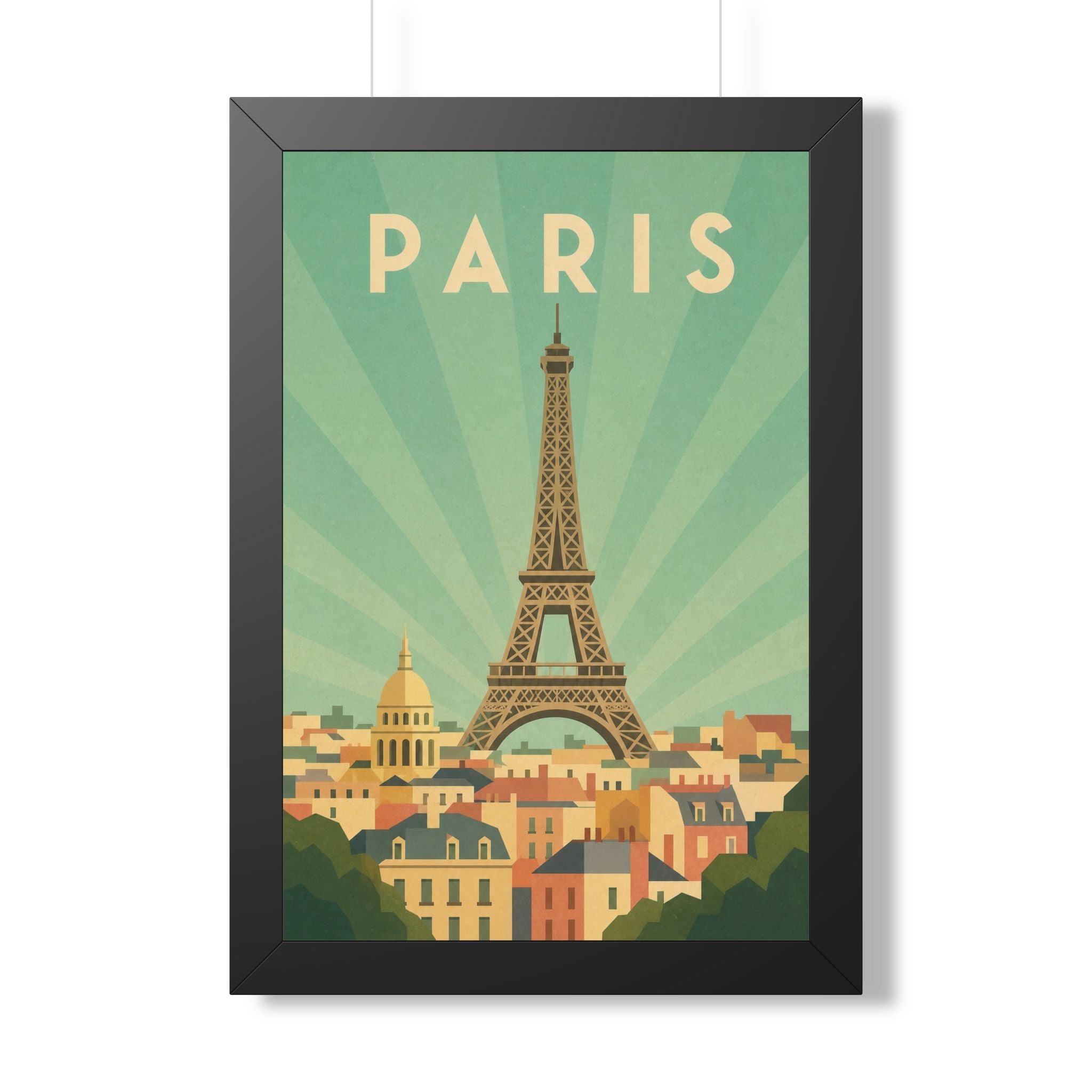 Paris Pastel France Framed Poster | Vintage Travel Wall Art | Black Walnut White Frame | 16x24 20x30