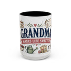 Grandma Makes Life Sweeter Coffee Mug | Gift From Grandkids | Accent Color Ceramic 11oz 15oz