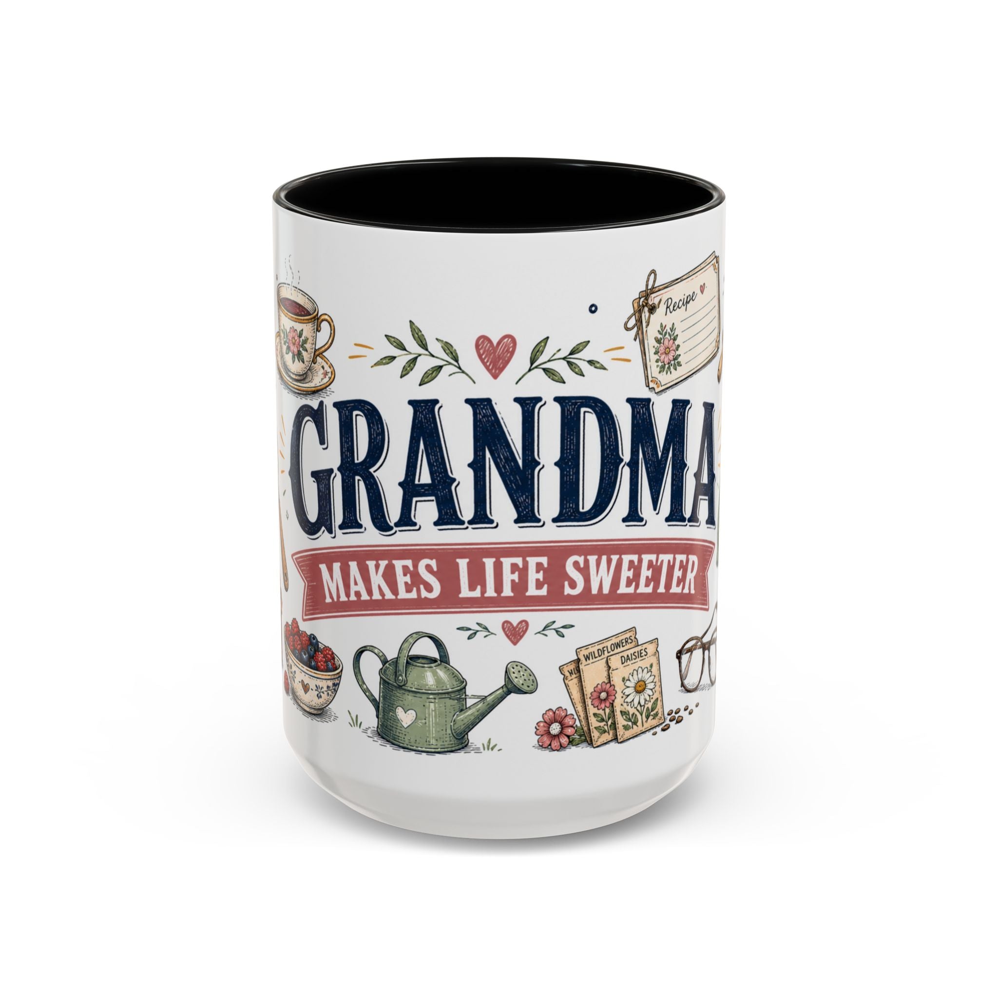 Grandma Makes Life Sweeter Coffee Mug | Gift From Grandkids | Accent Color Ceramic 11oz 15oz