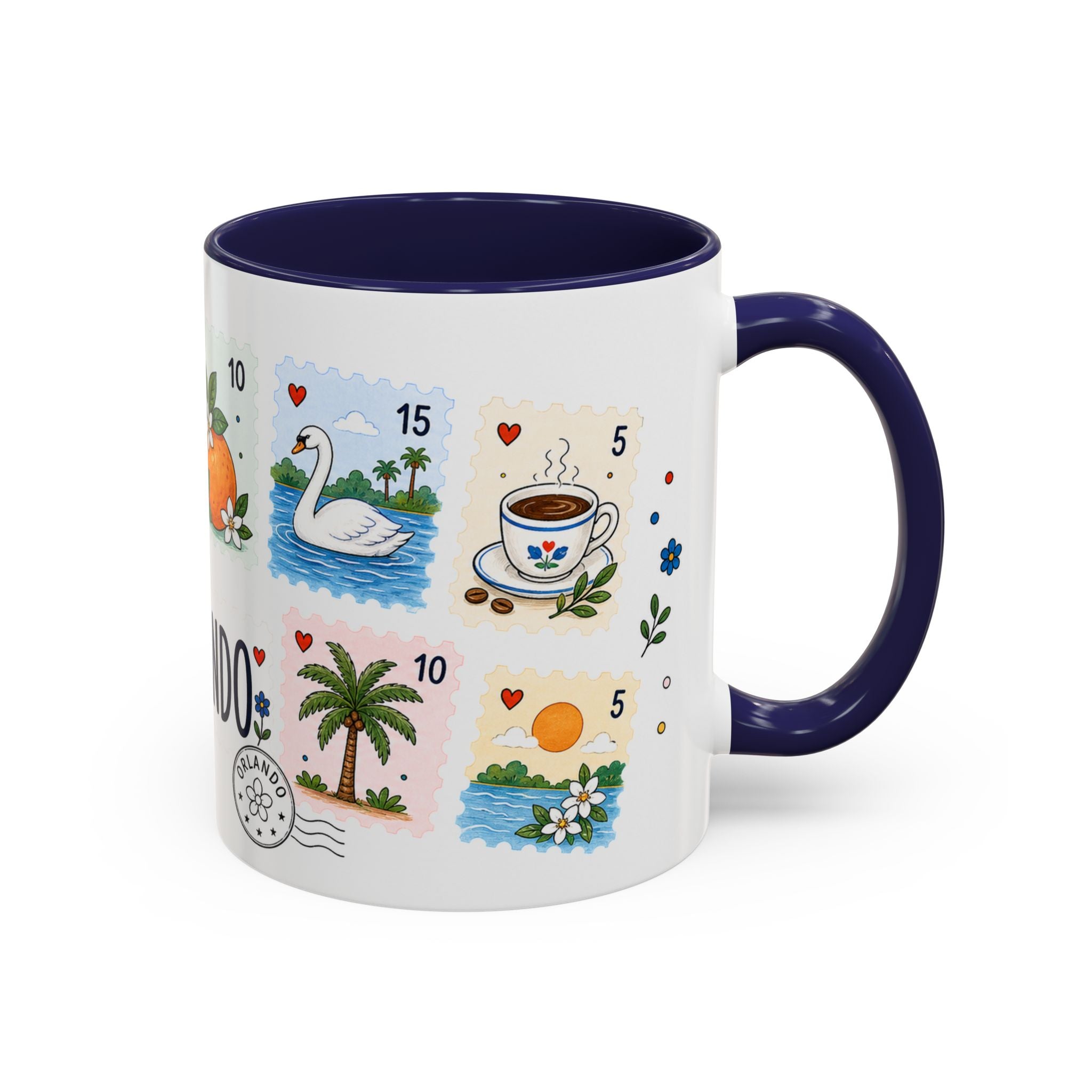 Orlando Coffee Mug | Postage Stamp Collage Mug | Travel Souvenir Accent Cup 11oz 15oz