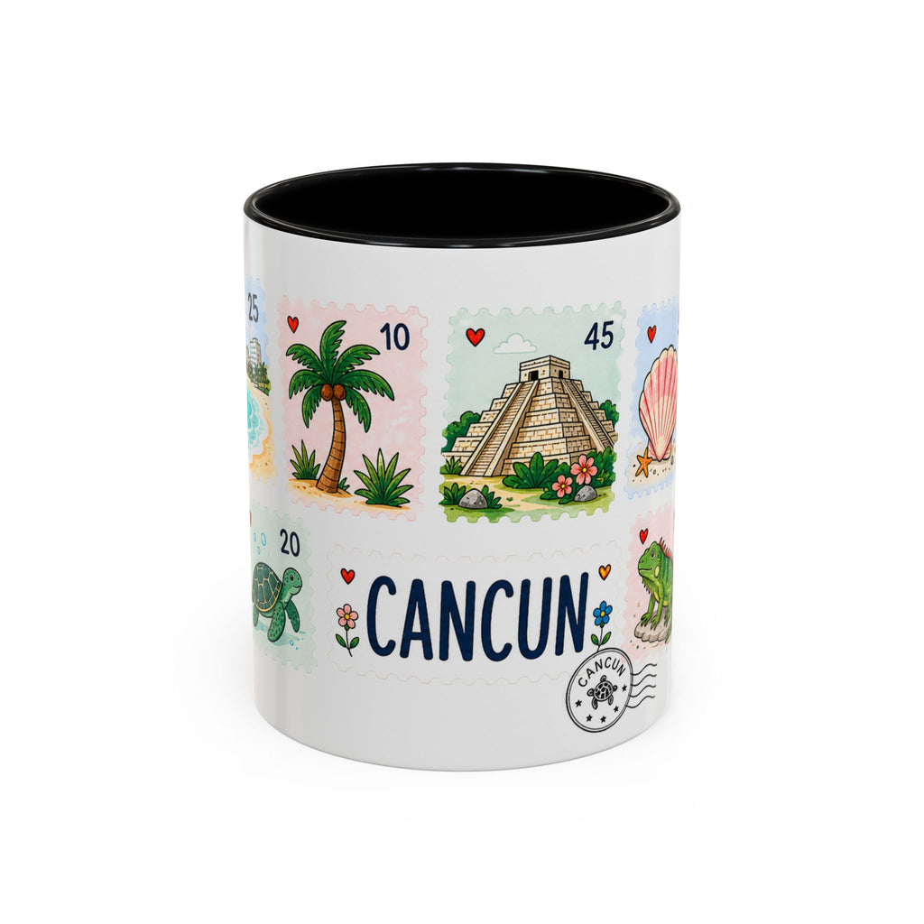 Cancun Coffee Mug | Postage Stamp Collage Mug | Travel Souvenir Accent Cup 11oz 15oz