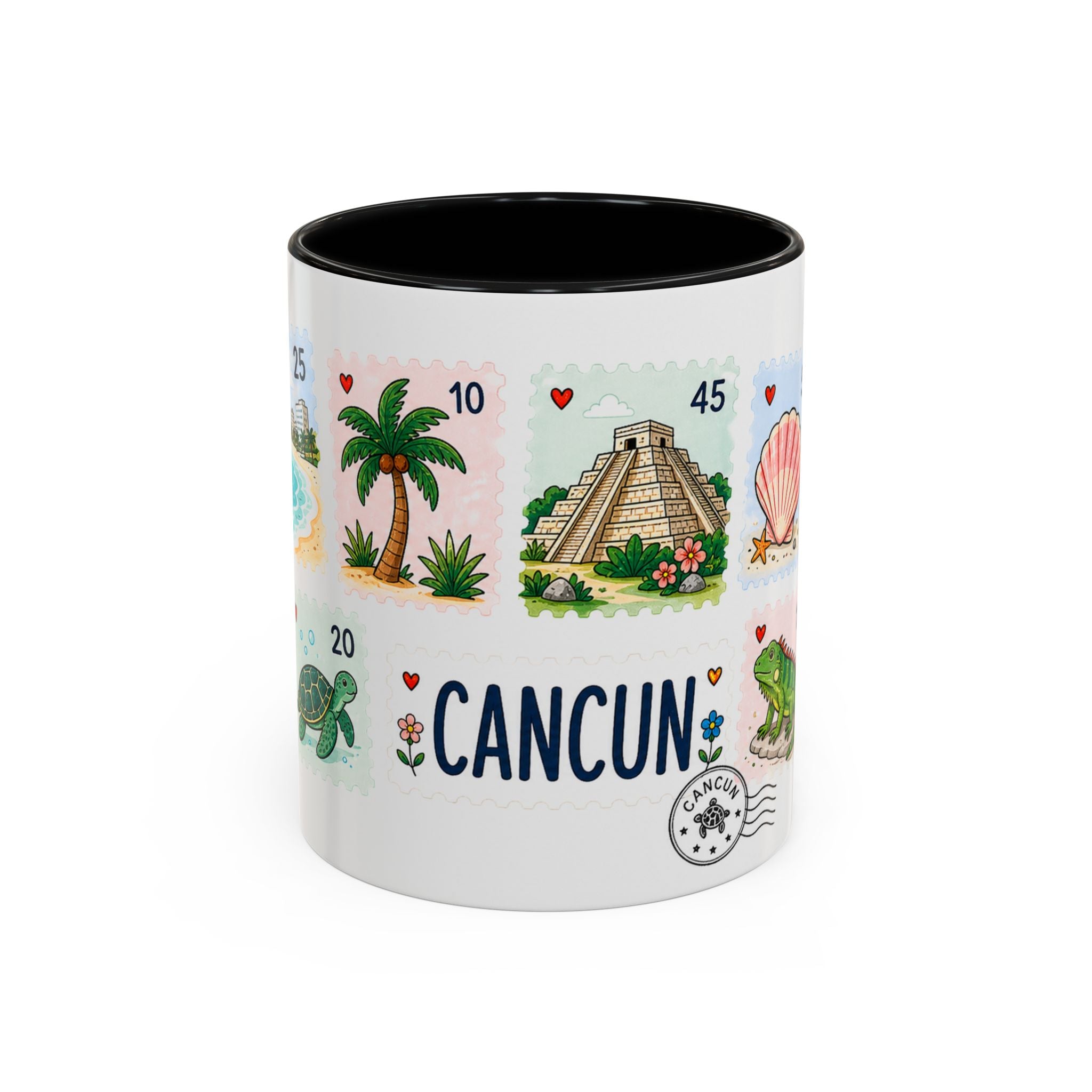 Cancun Coffee Mug | Postage Stamp Collage Mug | Travel Souvenir Accent Cup 11oz 15oz