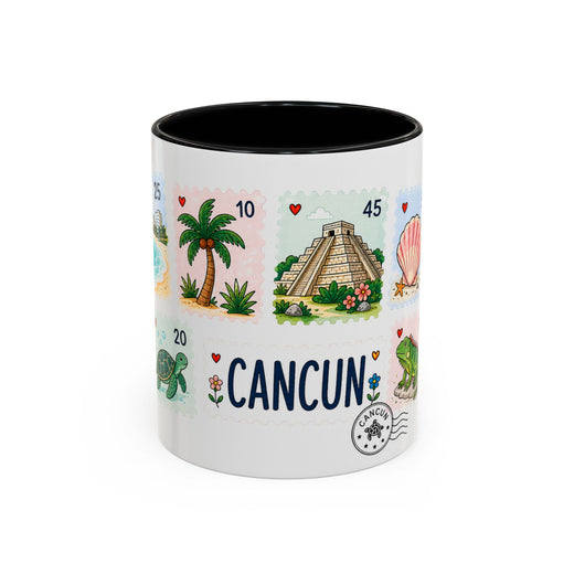 Cancun Coffee Mug | Postage Stamp Collage Mug | Travel Souvenir Accent Cup 11oz 15oz
