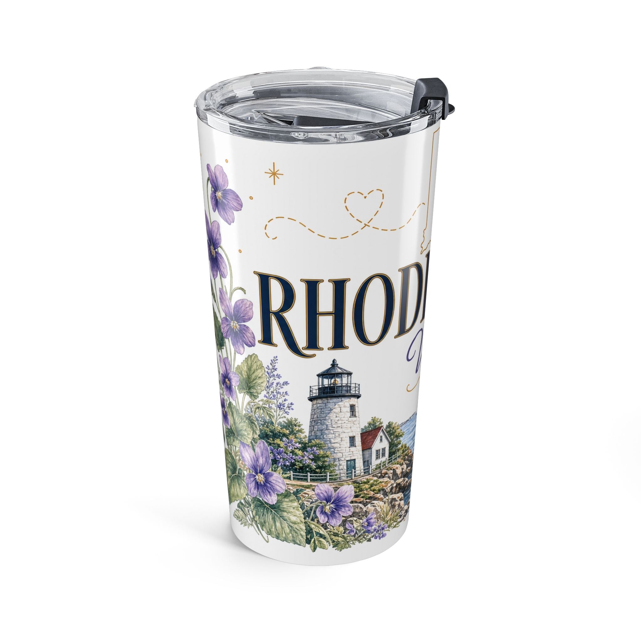 Rhode Island State Flower 20oz Tumbler | Violet Botanical State Flower Gift | Insulated Stainless Steel Travel Cup