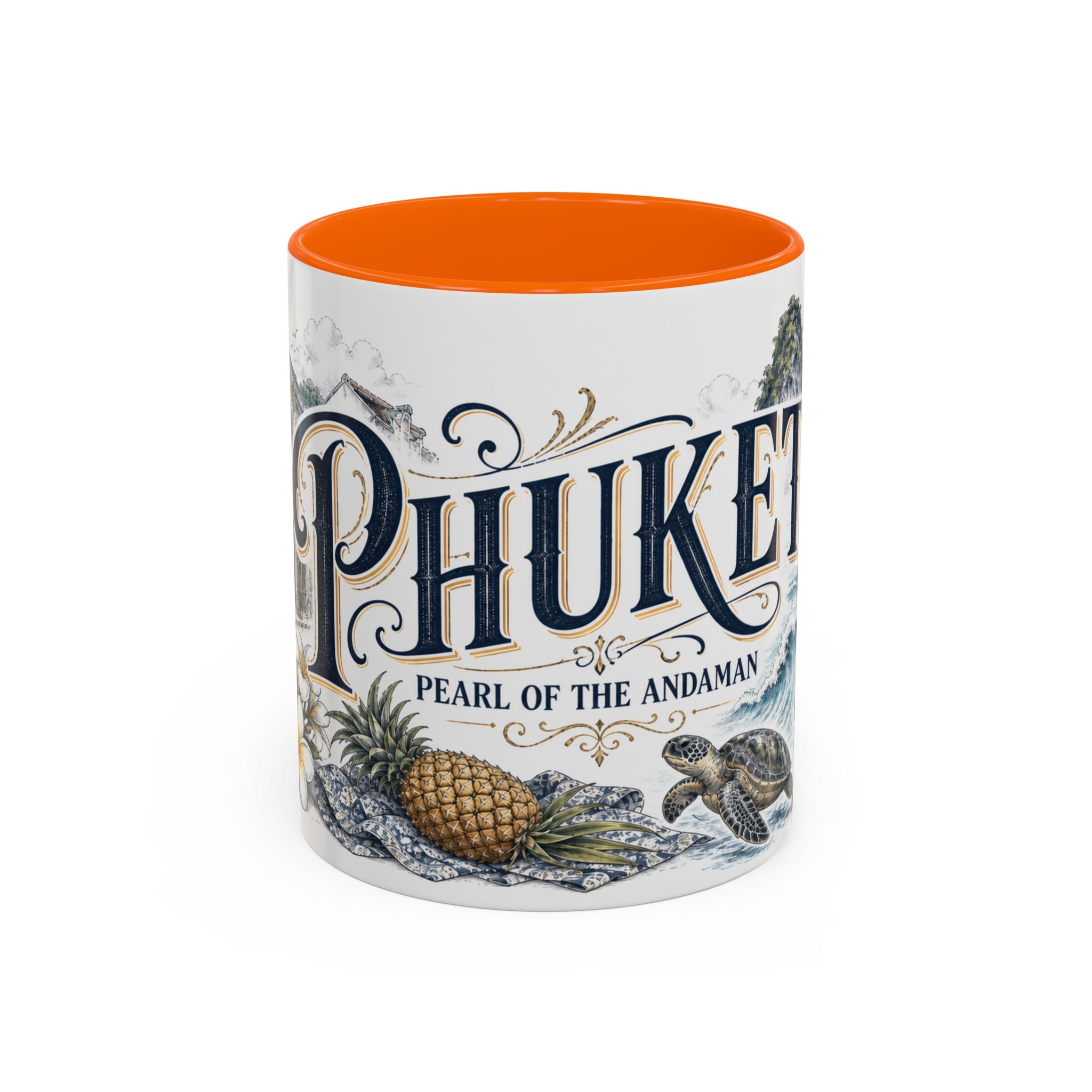 Phuket Coffee Mug | Thailand Travel Souvenir | Vintage Illustrated City Gift | 11 oz 15 oz Accent Mug