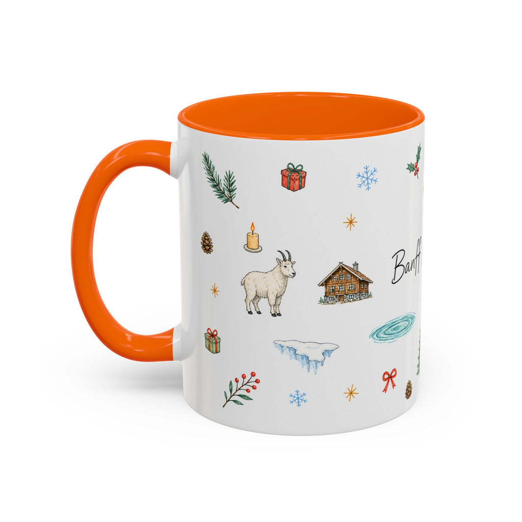 Banff Lake Louise Christmas Mug | Watercolor Travel Souvenir | Holiday Gift | Accent Ceramic Coffee Cup 11oz 15oz