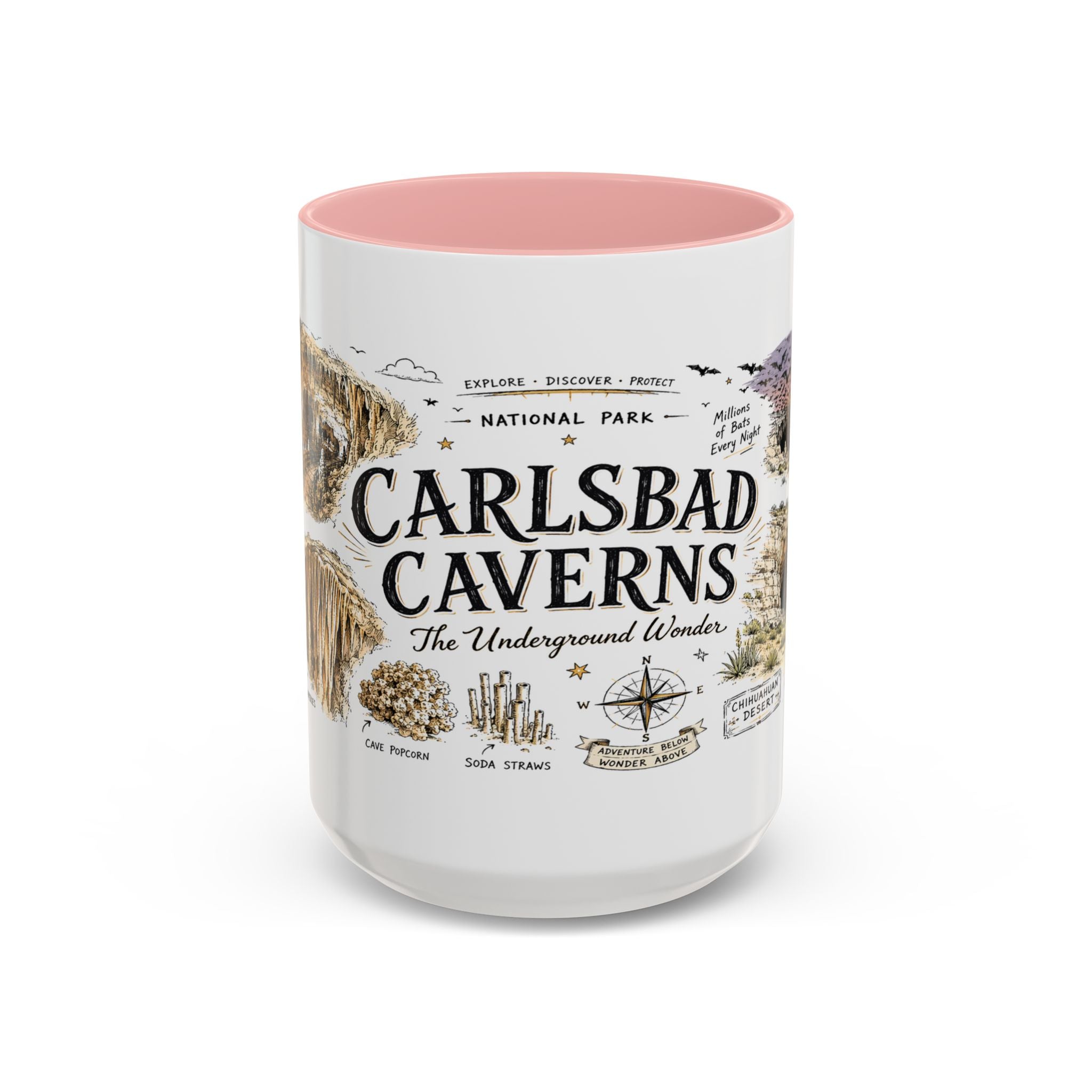 Carlsbad Caverns National Park Coffee Mug | New Mexico Cave Exploration Bat Gift | Accent Color Ceramic 11oz 15oz