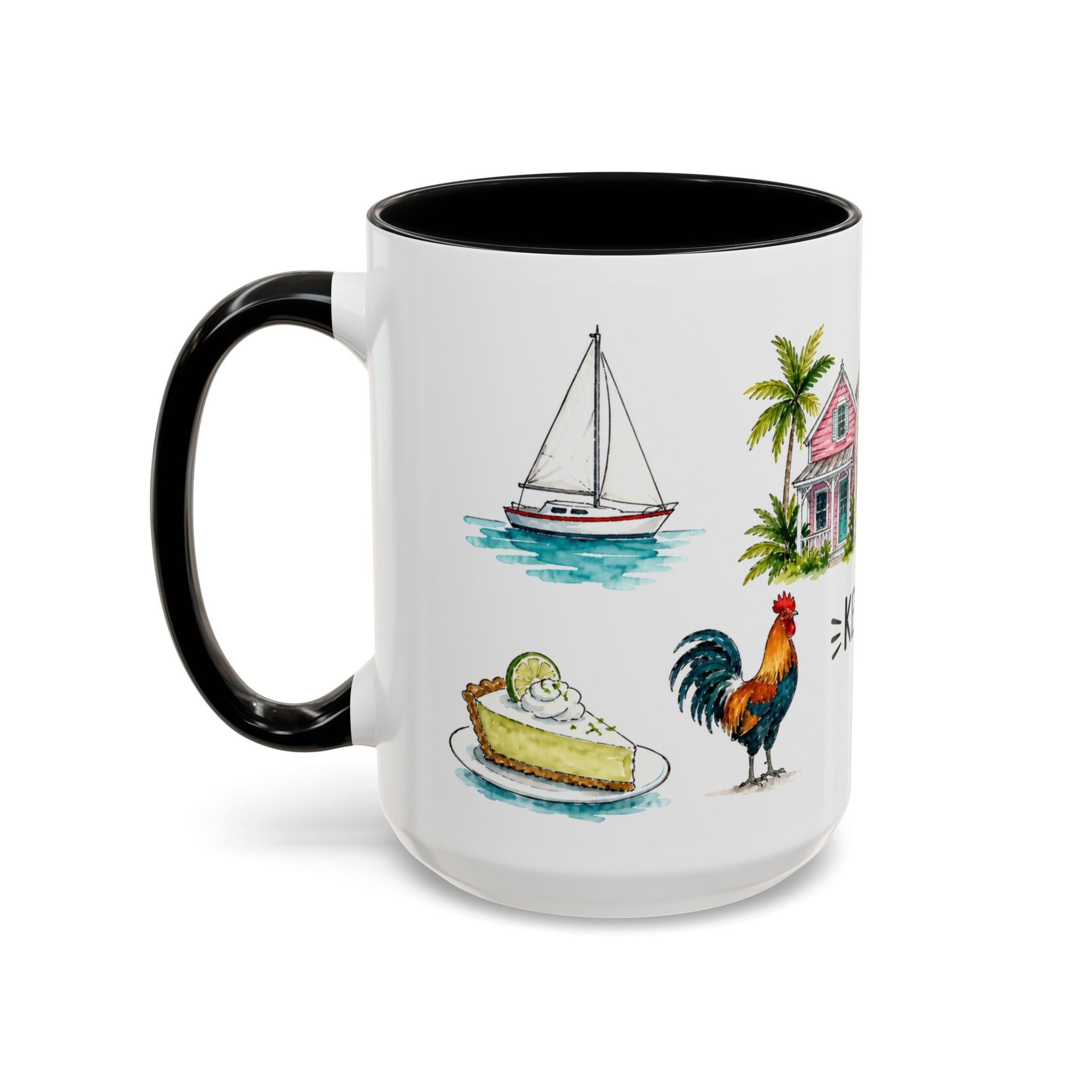 Key West Illustrated Travel Mug | City Souvenir Accent Coffee Mug | 11oz 15oz Ceramic Cup