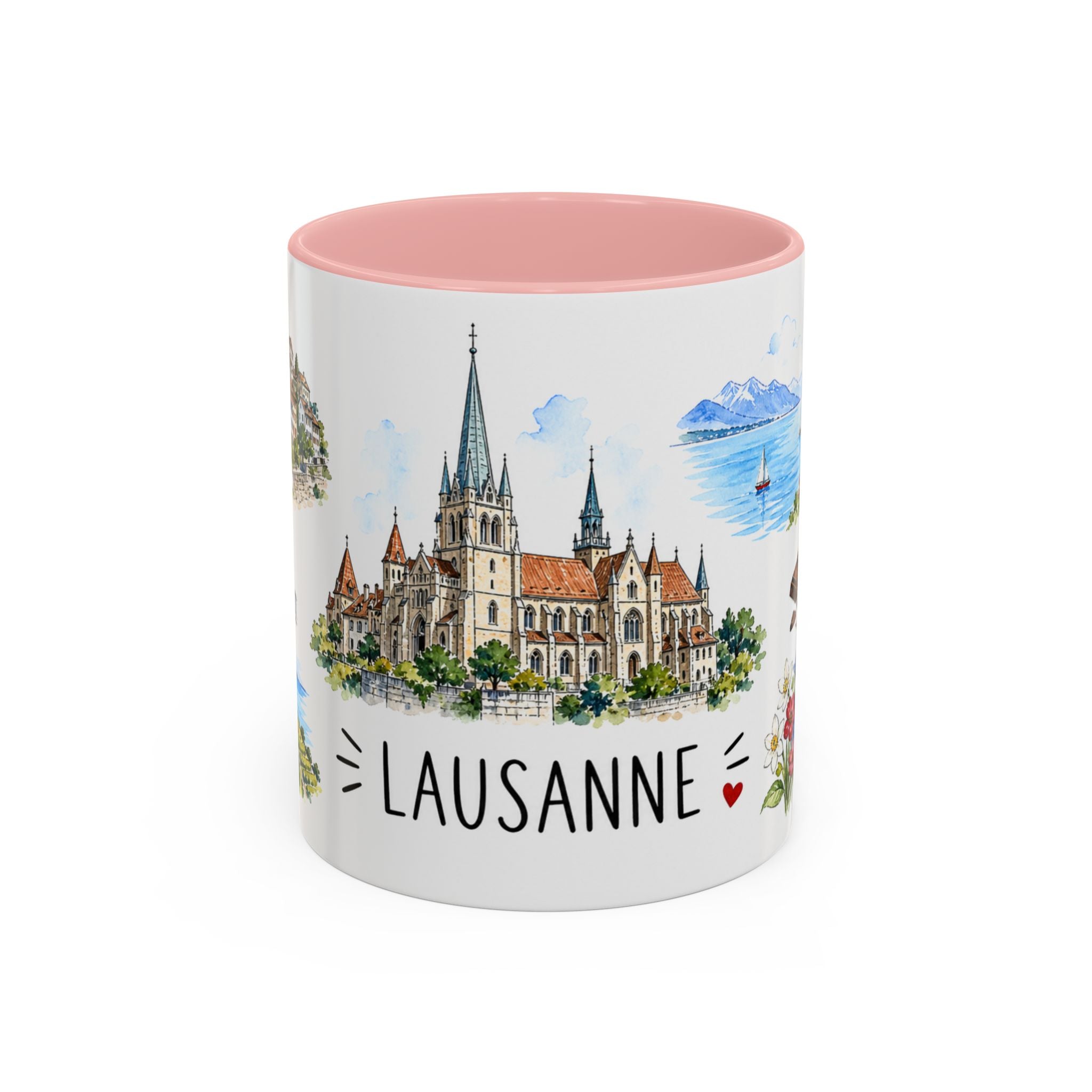 Lausanne Illustrated Travel Mug | City Souvenir Accent Coffee Mug | 11oz 15oz Ceramic Cup