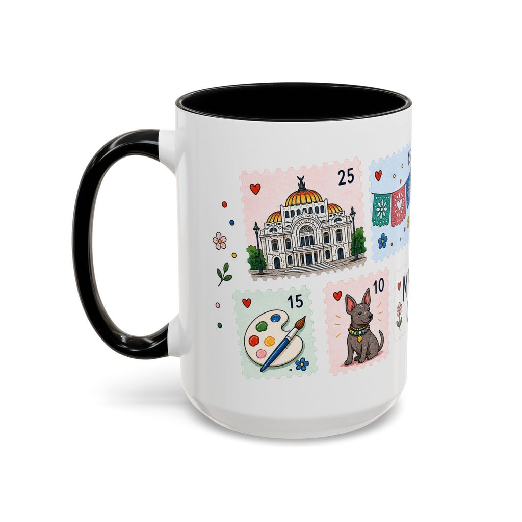 Mexico City Coffee Mug | Postage Stamp Collage Mug | Travel Souvenir Accent Cup 11oz 15oz