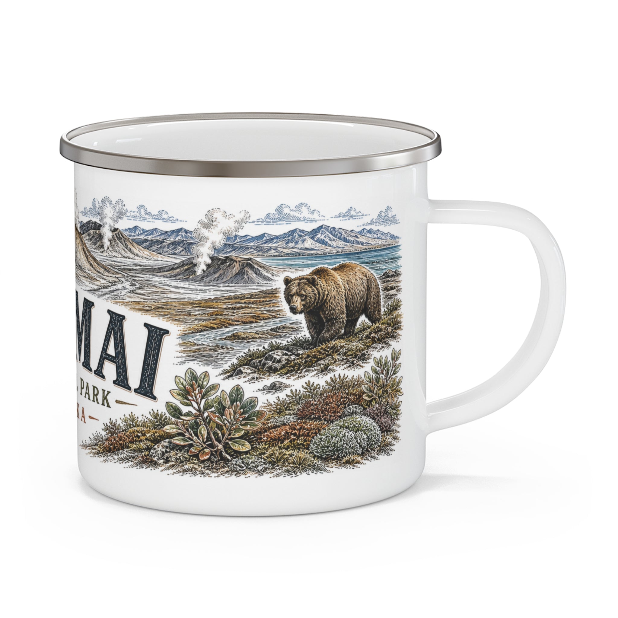 Katmai National Park Vintage Enamel Camping Mug | 12oz National Park Hiking Gift
