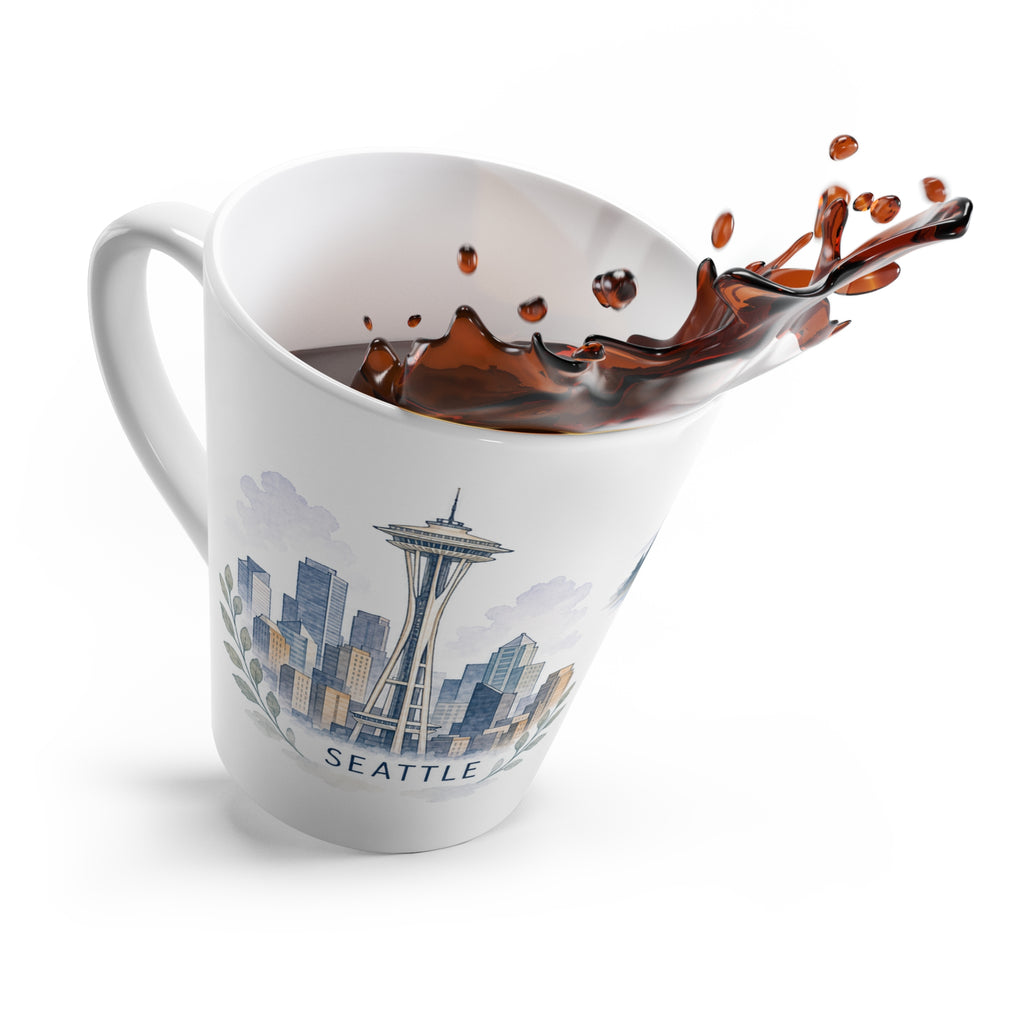 Seattle Latte Mug | Watercolor City Travel Mug | 12 oz Ceramic Souvenir Gift