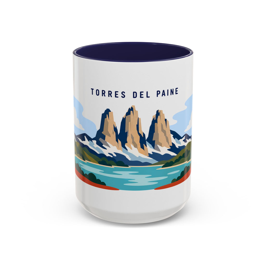 Torres del Paine Coffee Mug | Travel Destination Souvenir Gift | Accent Color Ceramic 11oz 15oz