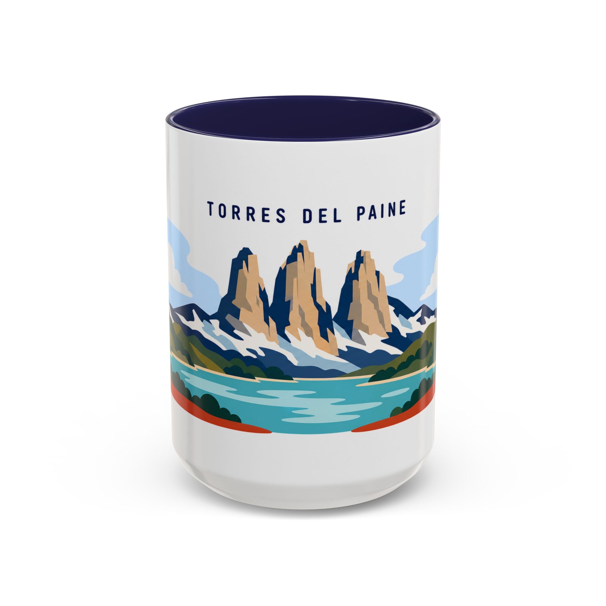 Torres del Paine Coffee Mug | Travel Destination Souvenir Gift | Accent Color Ceramic 11oz 15oz
