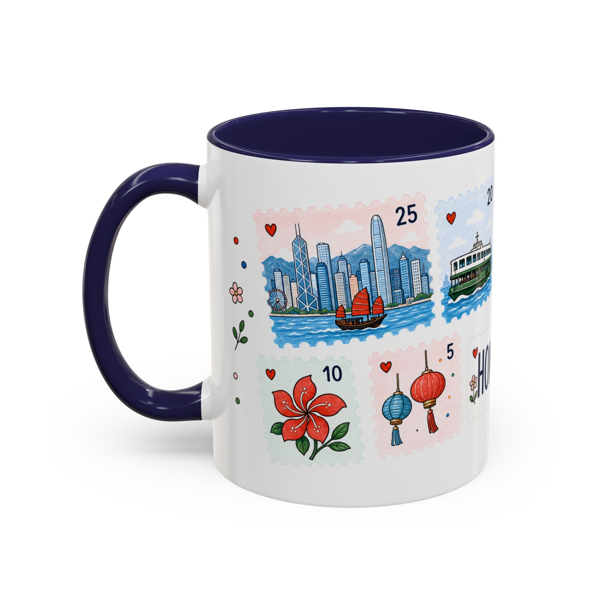 Hong Kong Coffee Mug | Postage Stamp Collage Mug | Travel Souvenir Accent Cup 11oz 15oz