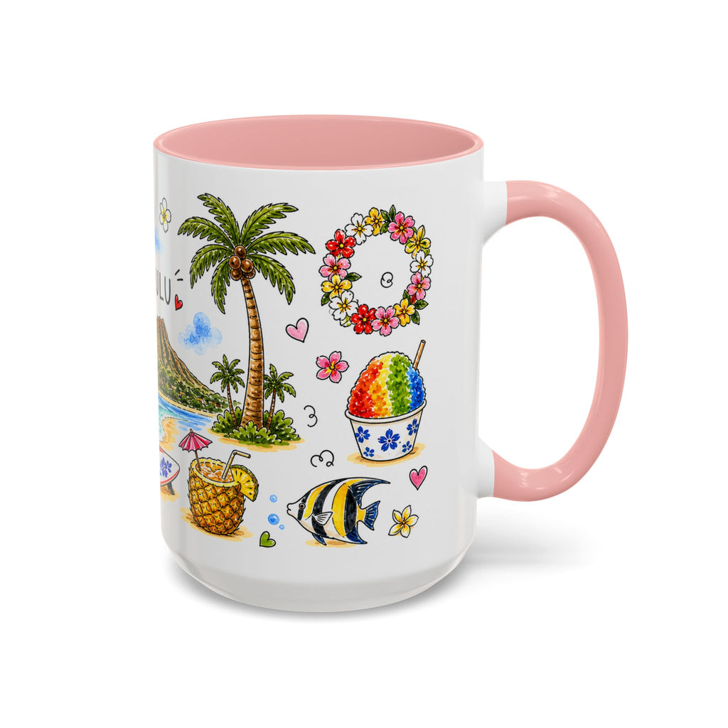 Honolulu Illustrated Travel Mug | City Souvenir Accent Coffee Mug | 11oz 15oz Ceramic Cup