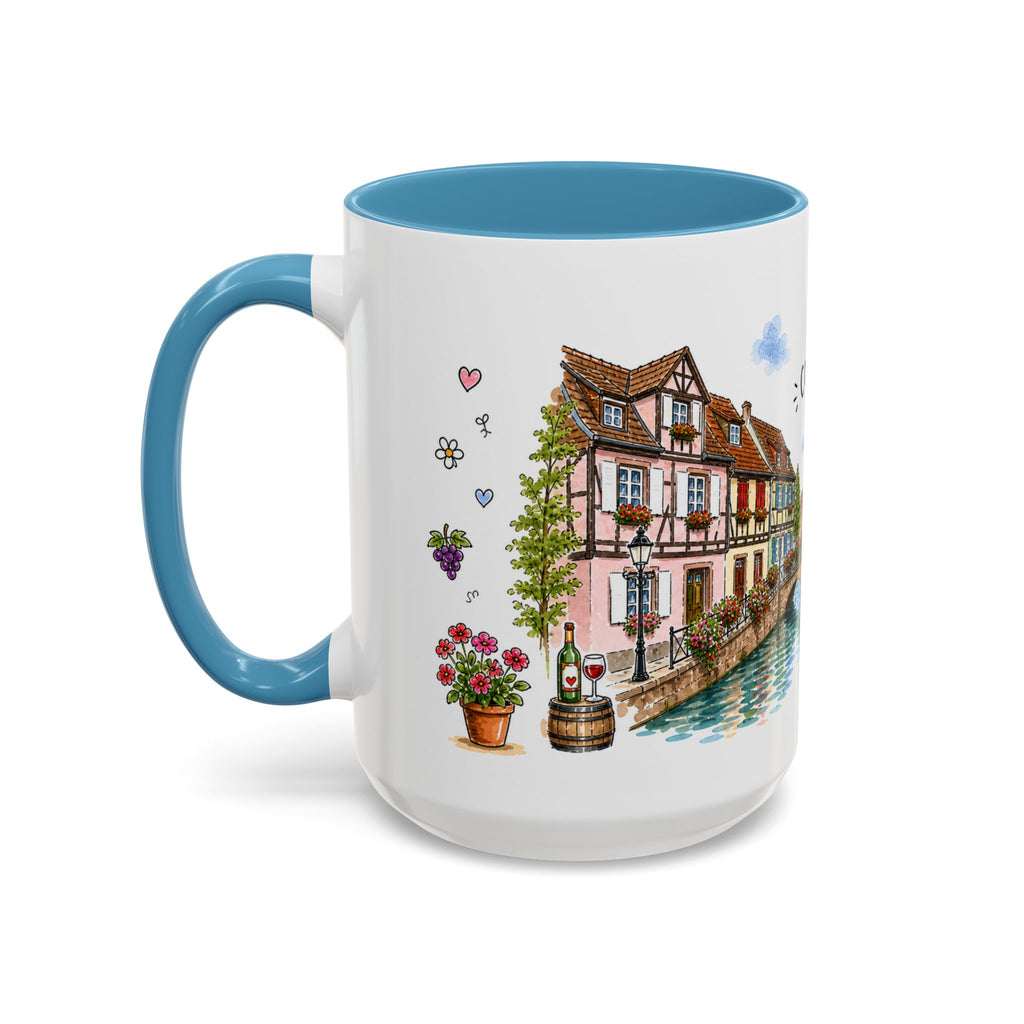 Colmar Illustrated Travel Mug | France Souvenir Accent Coffee Mug | 11oz 15oz Ceramic Cup