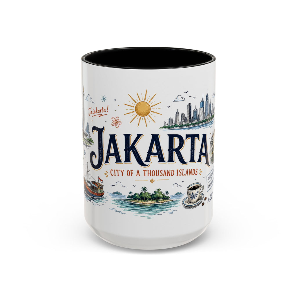 Jakarta Coffee Mug | Indonesia Souvenir Travel Gift | Accent Color Ceramic 11oz 15oz