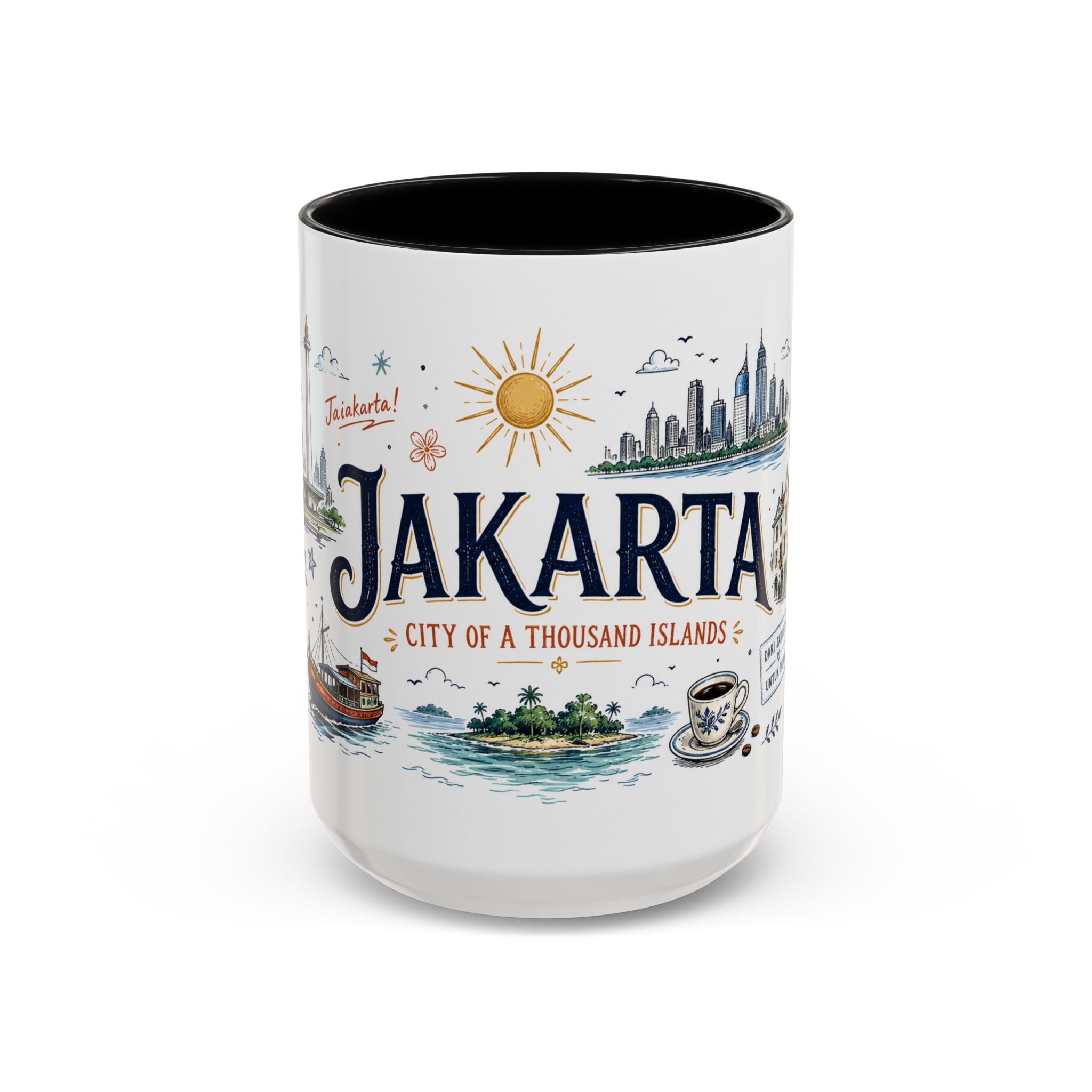 Jakarta Coffee Mug | Indonesia Souvenir Travel Gift | Accent Color Ceramic 11oz 15oz