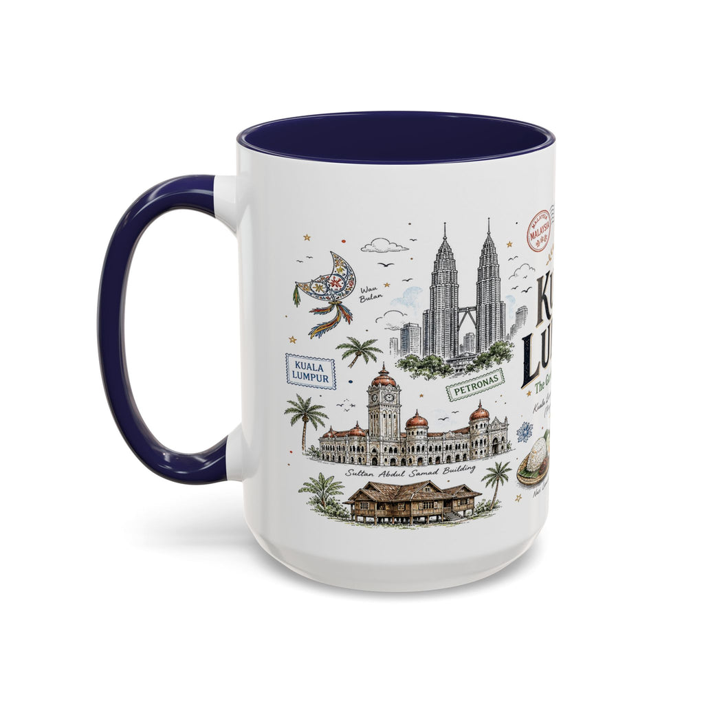 Kuala Lumpur Coffee Mug | Malaysia Souvenir Travel Gift | Accent Color Ceramic 11oz 15oz