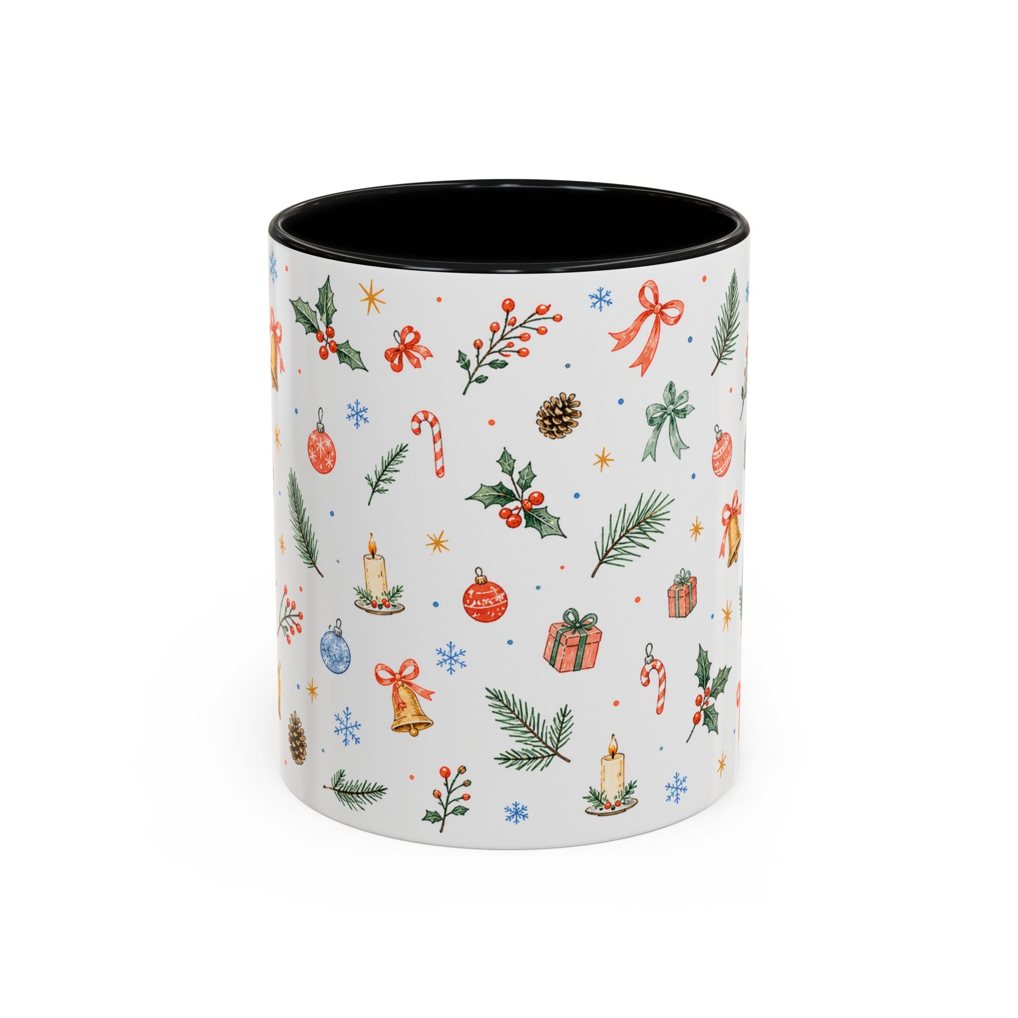 Christmas Bell Mug | Ribbon Gift Watercolor Holiday Cup | Accent Coffee Mug 11oz 15oz