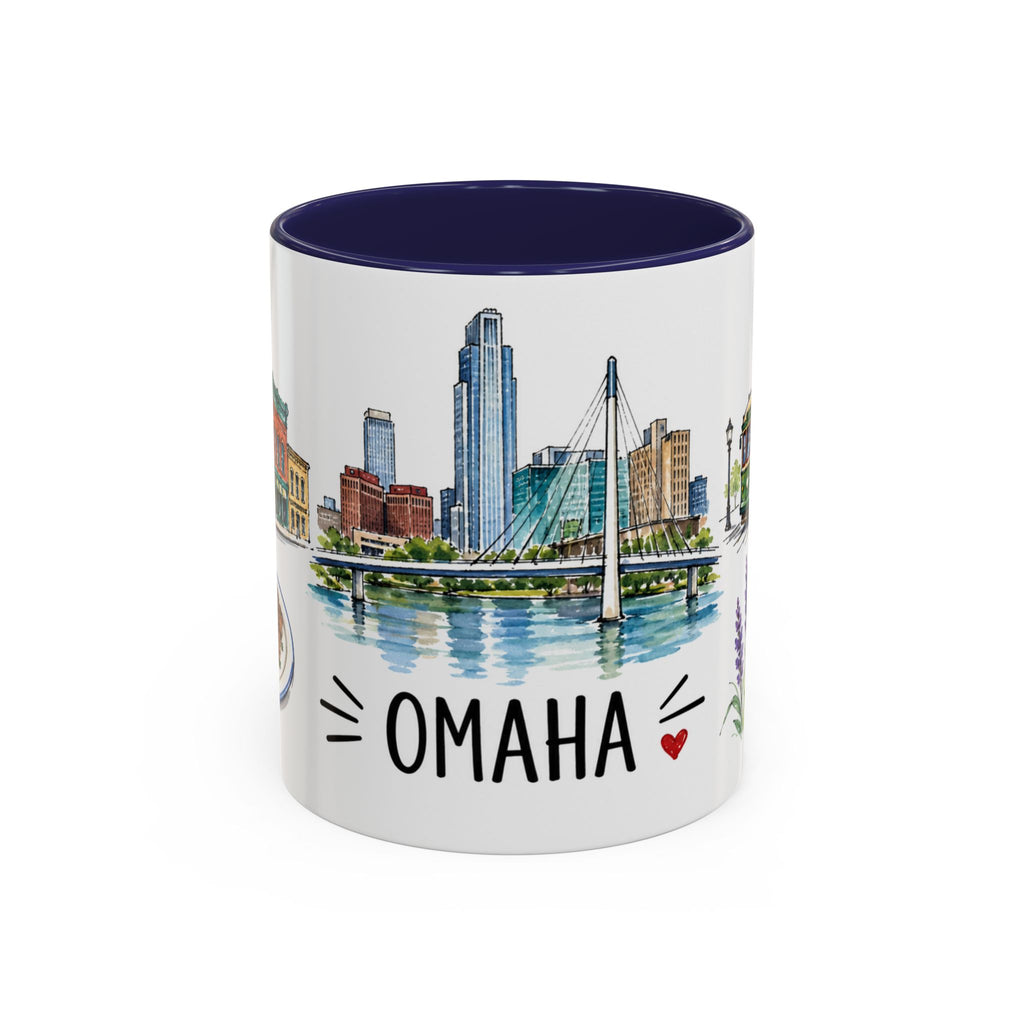Omaha Illustrated Travel Mug | City Souvenir Accent Coffee Mug | 11oz 15oz Ceramic Cup