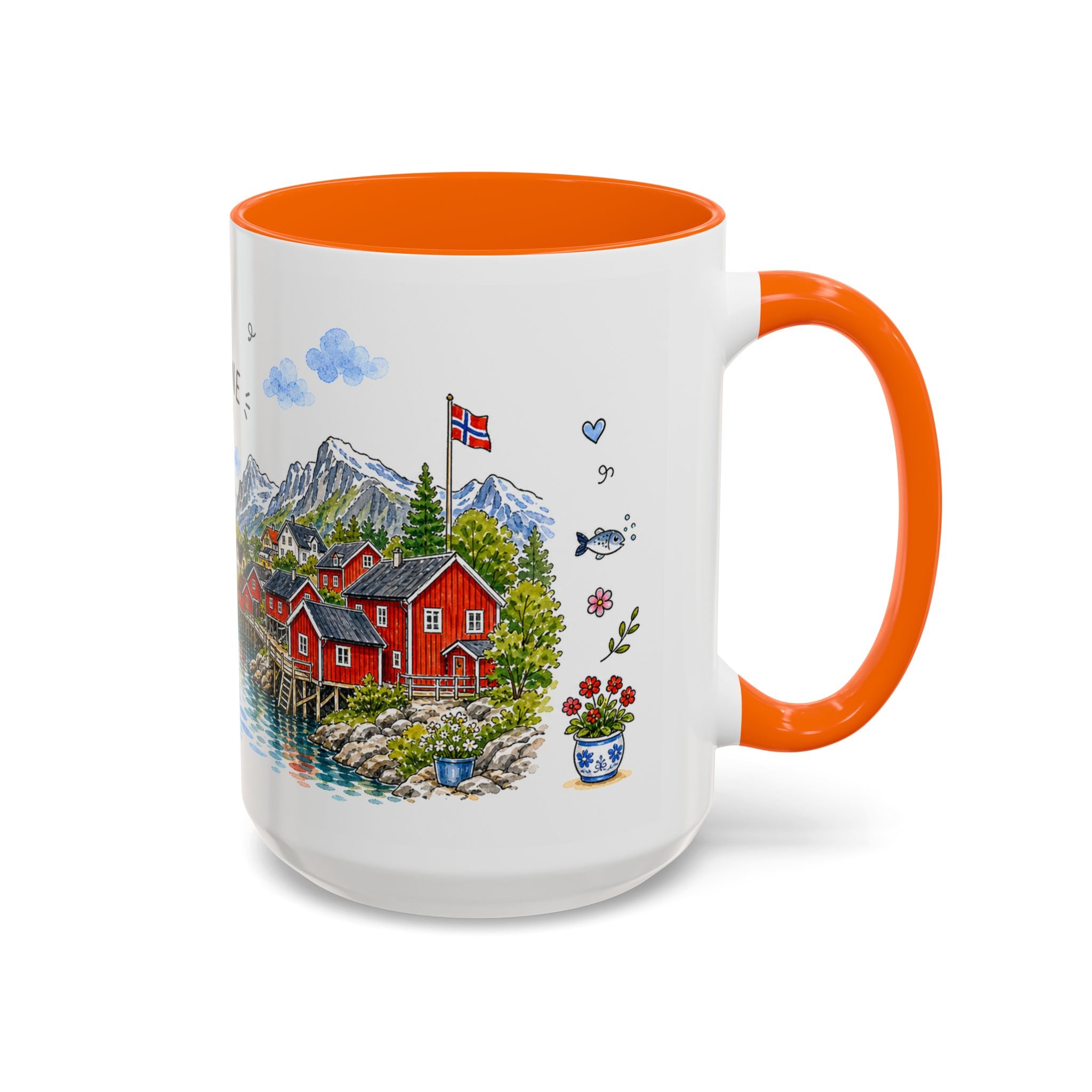 Reine Illustrated Travel Mug | Norway Souvenir Accent Coffee Mug | 11oz 15oz Ceramic Cup