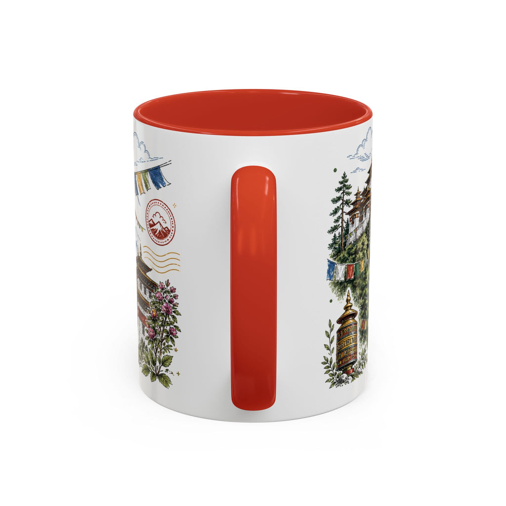 Bhutan Valleys Coffee Mug | Travel Destination Souvenir Gift | Accent Color Ceramic 11oz 15oz
