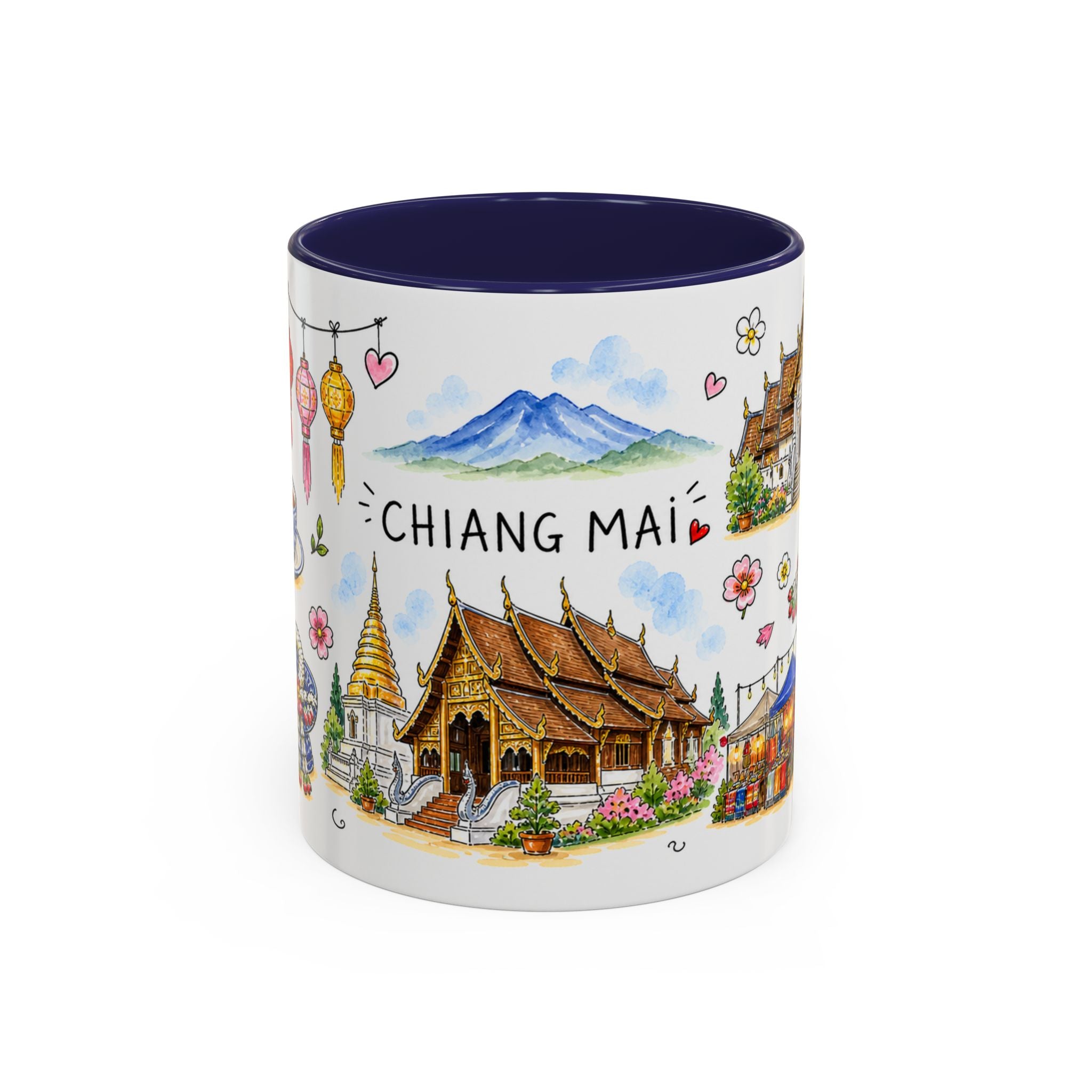 Chiang Mai Illustrated Travel Mug | City Souvenir Accent Coffee Mug | 11oz 15oz Ceramic Cup