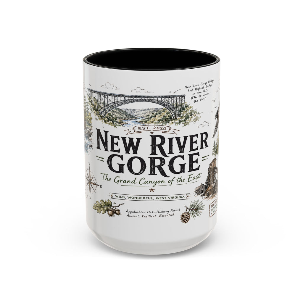 New River Gorge National Park Coffee Mug | West Virginia River Canyon Climbing Gift | Accent Color Ceramic 11oz 15oz
