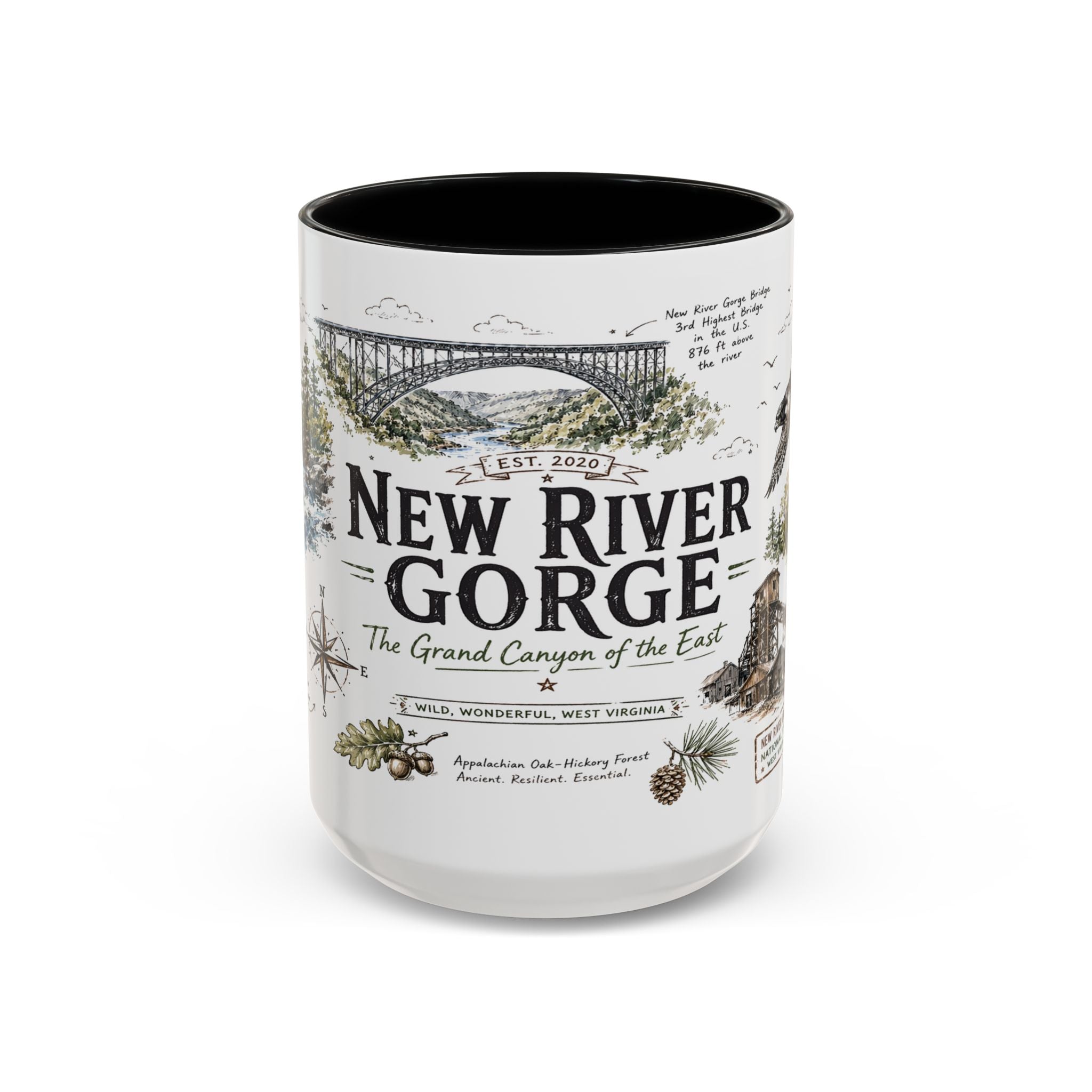 New River Gorge National Park Coffee Mug | West Virginia River Canyon Climbing Gift | Accent Color Ceramic 11oz 15oz